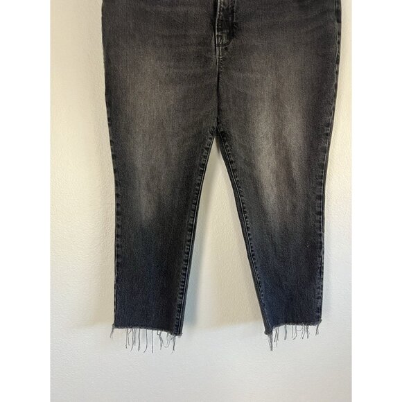 Good American Faded Black Good Curve High-Rise Raw Hem Stretch Denim Jeans Sz 16 - Picture 7 of 10